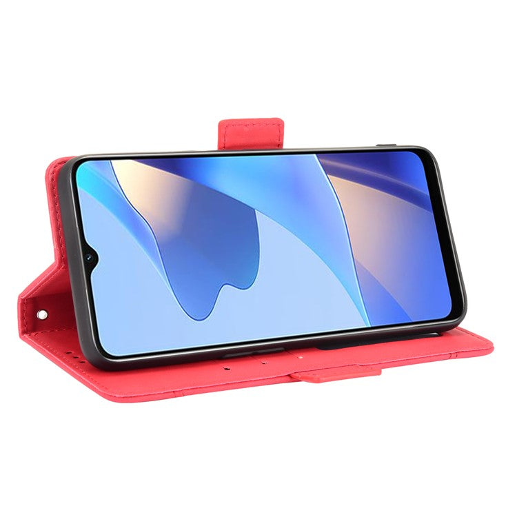 Wallet Design Phone Cover Stand Case with Multiple Card Slots for Oppo A16/A16s/A54s - Red