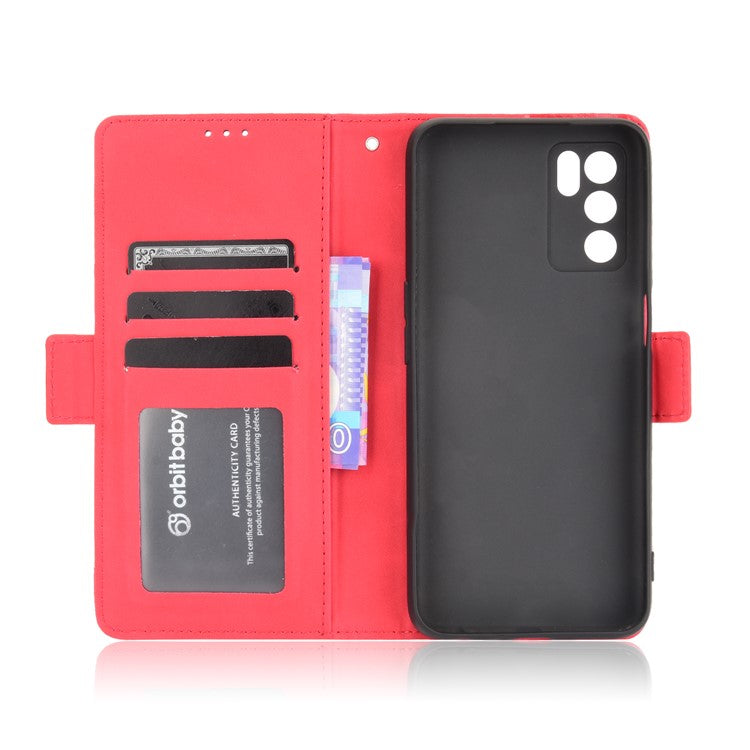 Wallet Design Phone Cover Stand Case with Multiple Card Slots for Oppo A16/A16s/A54s - Red