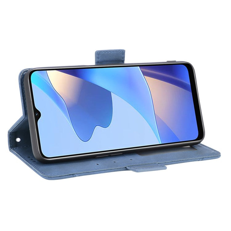 Wallet Design Phone Cover Stand Case with Multiple Card Slots for Oppo A16/A16s/A54s - Blue