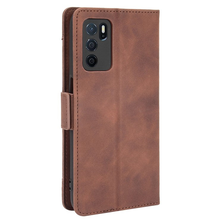 Wallet Design Phone Cover Stand Case with Multiple Card Slots for Oppo A16/A16s/A54s - Brown