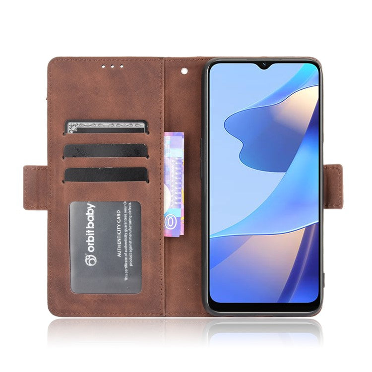Wallet Design Phone Cover Stand Case with Multiple Card Slots for Oppo A16/A16s/A54s - Brown