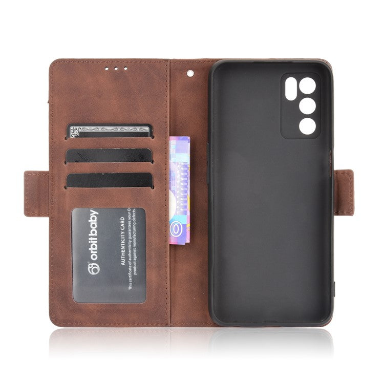 Wallet Design Phone Cover Stand Case with Multiple Card Slots for Oppo A16/A16s/A54s - Brown