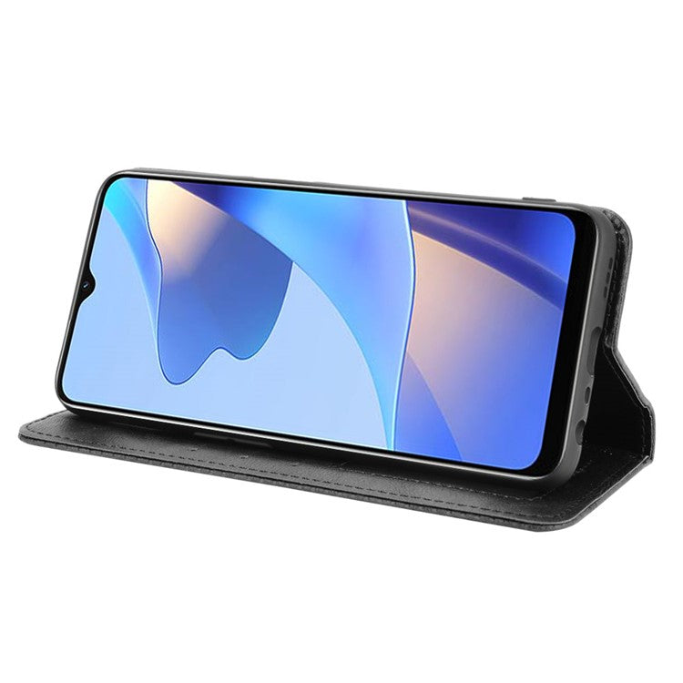 PU Leather Full Protective Retro Style Wallet Stand Flip Protective Phone Cover for Oppo A16/A16s/A54s - Black