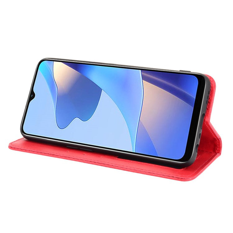 PU Leather Full Protective Retro Style Wallet Stand Flip Protective Phone Cover for Oppo A16/A16s/A54s - Red