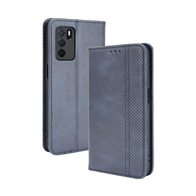 PU Leather Full Protective Retro Style Wallet Stand Flip Protective Phone Cover for Oppo A16/A16s/A54s - Blue