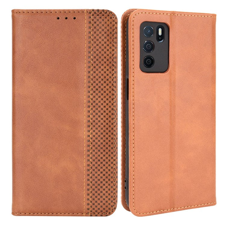 PU Leather Full Protective Retro Style Wallet Stand Flip Protective Phone Cover for Oppo A16/A16s/A54s - Brown