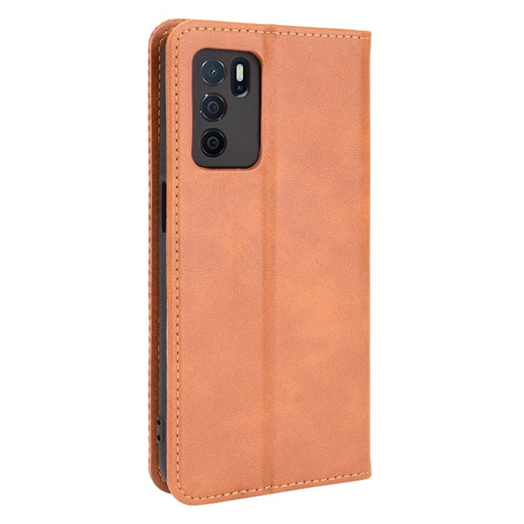 PU Leather Full Protective Retro Style Wallet Stand Flip Protective Phone Cover for Oppo A16/A16s/A54s - Brown