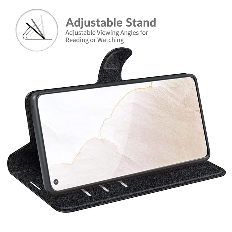 Stand Feature Flip Folio Litchi Skin PU Leather Wallet Case Protective Cover with Magnetic Closure for Realme GT Explorer Master - Black