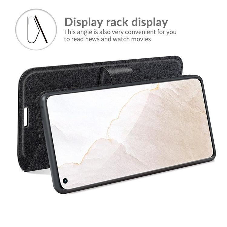 Stand Feature Flip Folio Litchi Skin PU Leather Wallet Case Protective Cover with Magnetic Closure for Realme GT Explorer Master - Black