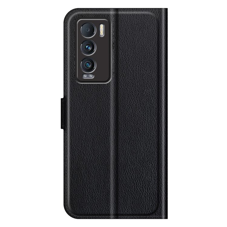 Stand Feature Flip Folio Litchi Skin PU Leather Wallet Case Protective Cover with Magnetic Closure for Realme GT Explorer Master - Black