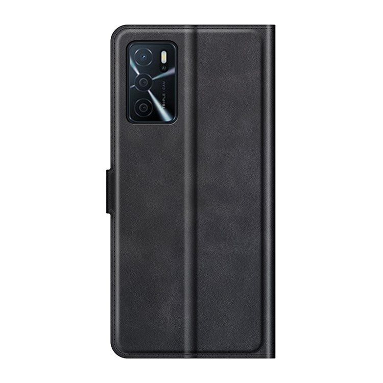 Shockproof Stand PU Leather Wallet Flip Protective Cover with Magnetic Closure for Oppo A16/A16s/A54s - Black