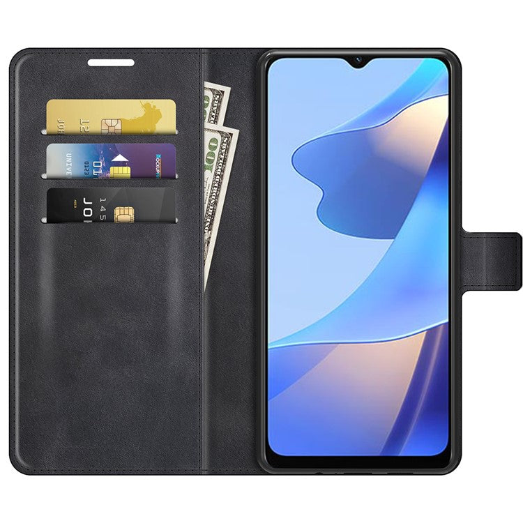 Shockproof Stand PU Leather Wallet Flip Protective Cover with Magnetic Closure for Oppo A16/A16s/A54s - Black