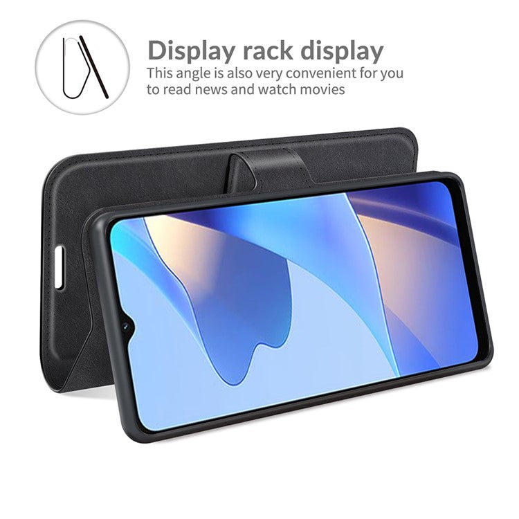 Shockproof Stand PU Leather Wallet Flip Protective Cover with Magnetic Closure for Oppo A16/A16s/A54s - Black