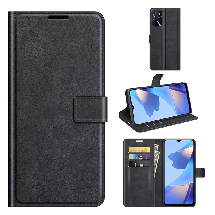 Shockproof Stand PU Leather Wallet Flip Protective Cover with Magnetic Closure for Oppo A16/A16s/A54s - Black