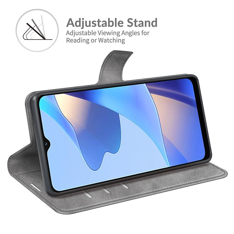 Shockproof Stand PU Leather Wallet Flip Protective Cover with Magnetic Closure for Oppo A16/A16s/A54s - Grey