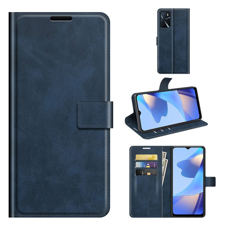 Shockproof Stand PU Leather Wallet Flip Protective Cover with Magnetic Closure for Oppo A16/A16s/A54s - Blue