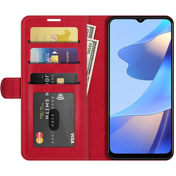 PU Leather Crazy Horse Texture Stand Wallet Design Magnetic Closure Phone Cover for Oppo A16/A16s/A54s - Red