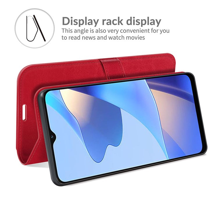 PU Leather Crazy Horse Texture Stand Wallet Design Magnetic Closure Phone Cover for Oppo A16/A16s/A54s - Red