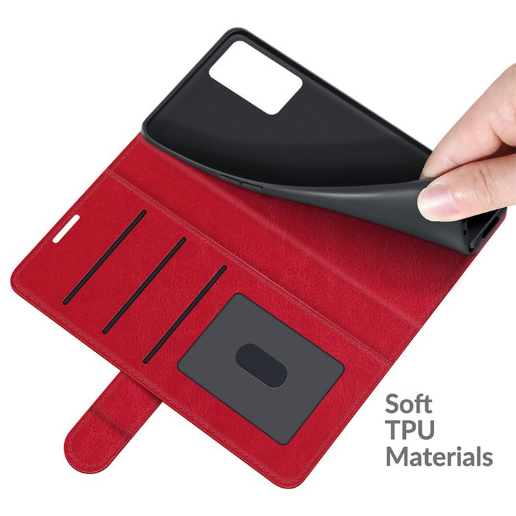PU Leather Crazy Horse Texture Stand Wallet Design Magnetic Closure Phone Cover for Oppo A16/A16s/A54s - Red