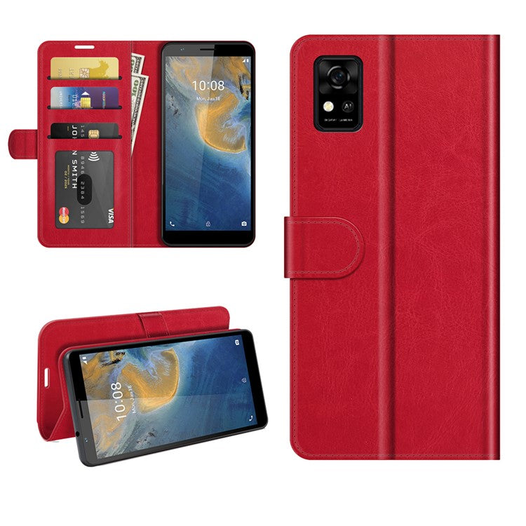 PU Leather Crazy Horse Texture Stand Wallet Design Magnetic Closure Phone Cover for Oppo A16/A16s/A54s - Red
