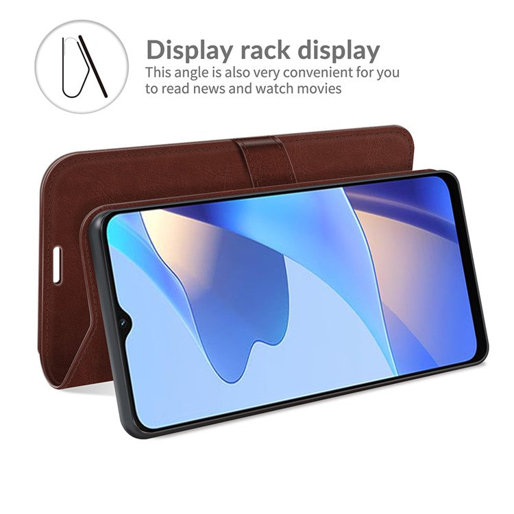PU Leather Crazy Horse Texture Stand Wallet Design Magnetic Closure Phone Cover for Oppo A16/A16s/A54s - Brown