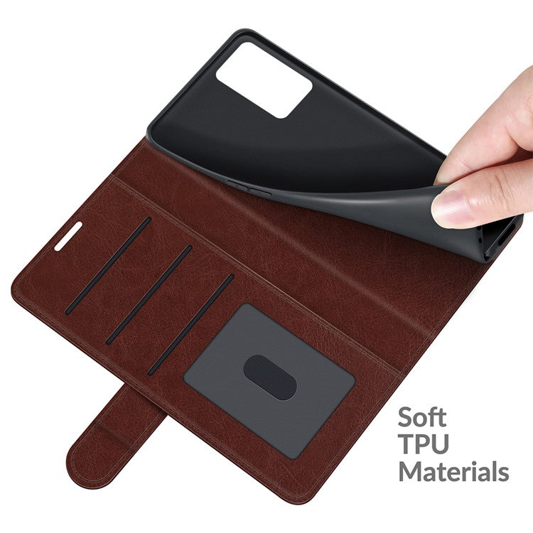 PU Leather Crazy Horse Texture Stand Wallet Design Magnetic Closure Phone Cover for Oppo A16/A16s/A54s - Brown