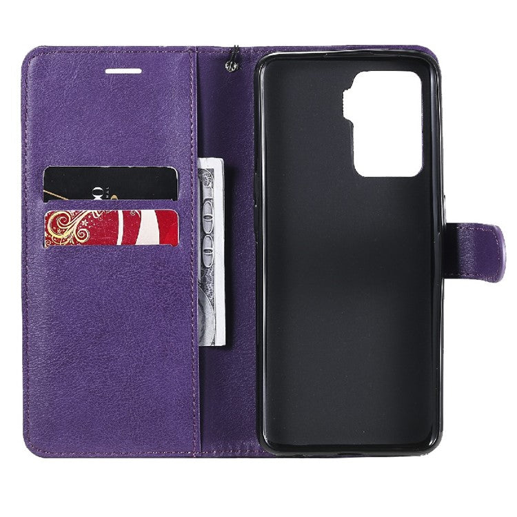 KT Leather Series-2 Wallet Design Anti-Scratch Leather Stand Phone Casing with Handy Strap for Oppo A94 5G/F19 Pro+ 5G/A95 5G/Reno5 Z 5G - Purple