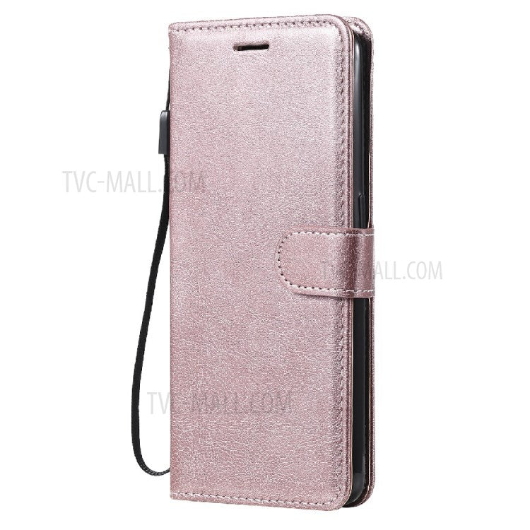 KT Leather Series-2 Wallet Design Anti-Scratch Leather Stand Phone Casing with Handy Strap for Oppo A94 5G/F19 Pro+ 5G/A95 5G/Reno5 Z 5G - Rose Gold