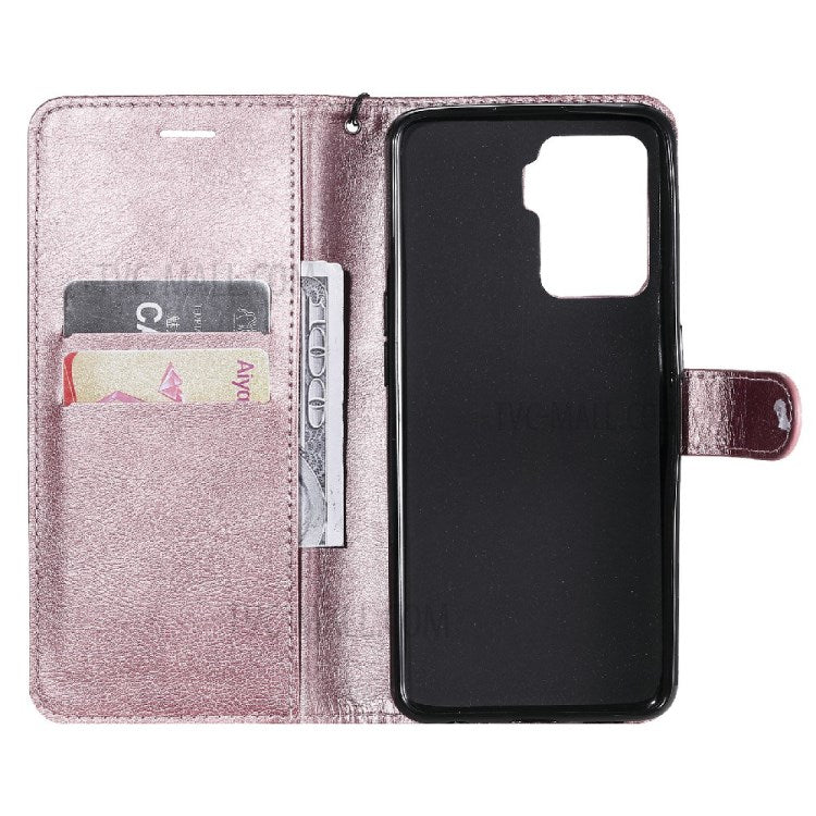 KT Leather Series-2 Wallet Design Anti-Scratch Leather Stand Phone Casing with Handy Strap for Oppo A94 5G/F19 Pro+ 5G/A95 5G/Reno5 Z 5G - Rose Gold