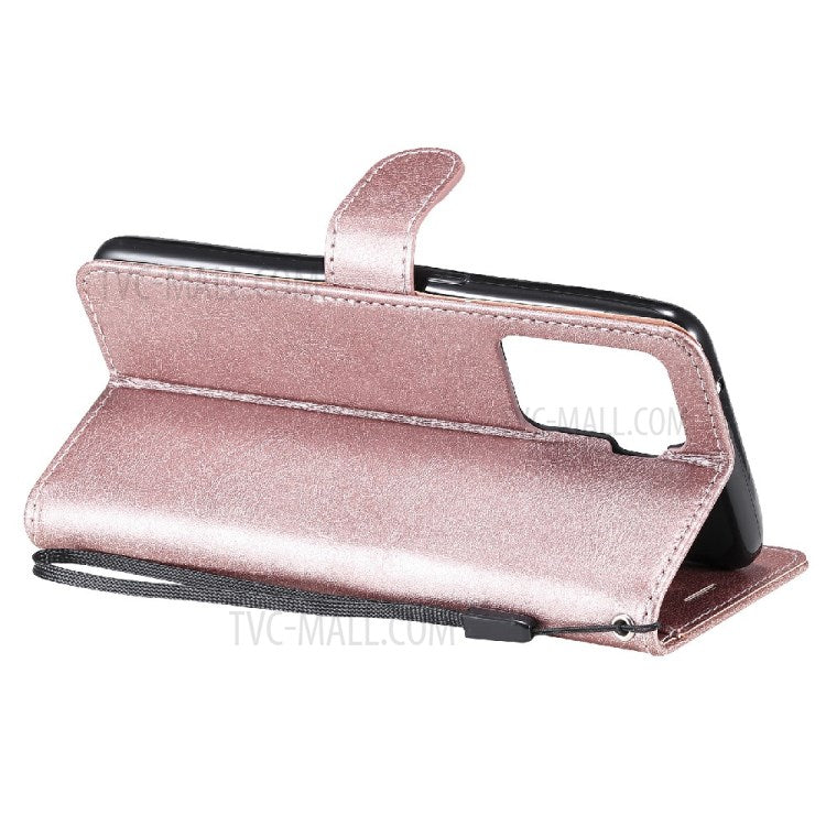 KT Leather Series-2 Wallet Design Anti-Scratch Leather Stand Phone Casing with Handy Strap for Oppo A94 5G/F19 Pro+ 5G/A95 5G/Reno5 Z 5G - Rose Gold