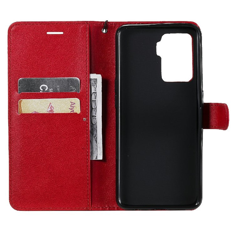 KT Leather Series-2 Wallet Design Anti-Scratch Leather Stand Phone Casing with Handy Strap for Oppo A94 5G/F19 Pro+ 5G/A95 5G/Reno5 Z 5G - Red