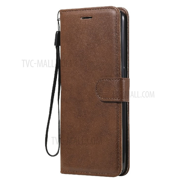 KT Leather Series-2 Wallet Design Anti-Scratch Leather Stand Phone Casing with Handy Strap for Oppo A94 5G/F19 Pro+ 5G/A95 5G/Reno5 Z 5G - Brown