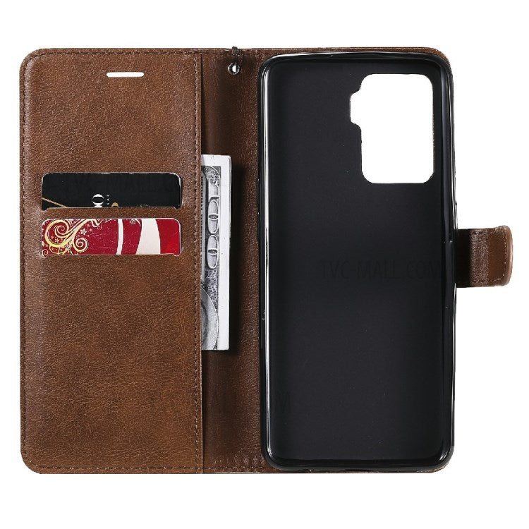 KT Leather Series-2 Wallet Design Anti-Scratch Leather Stand Phone Casing with Handy Strap for Oppo A94 5G/F19 Pro+ 5G/A95 5G/Reno5 Z 5G - Brown
