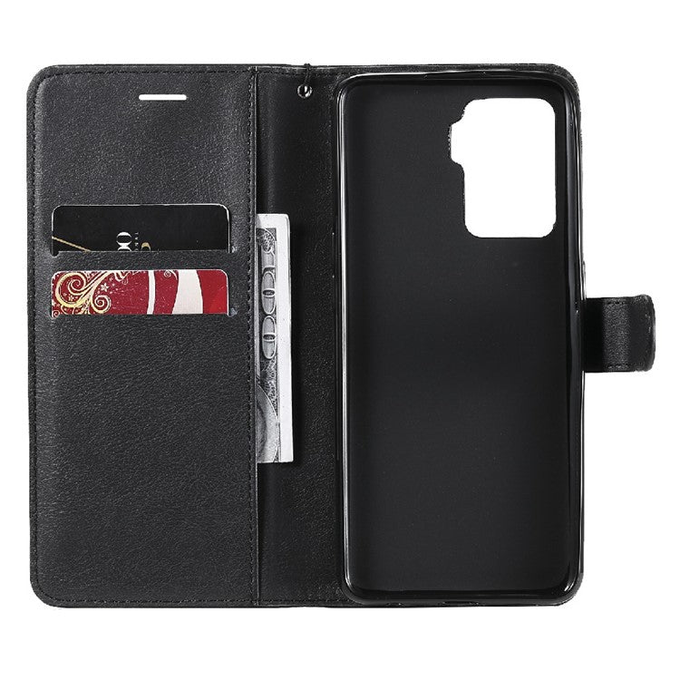 KT Leather Series-2 Wallet Design Anti-Scratch Leather Stand Phone Casing with Handy Strap for Oppo A94 5G/F19 Pro+ 5G/A95 5G/Reno5 Z 5G - Black