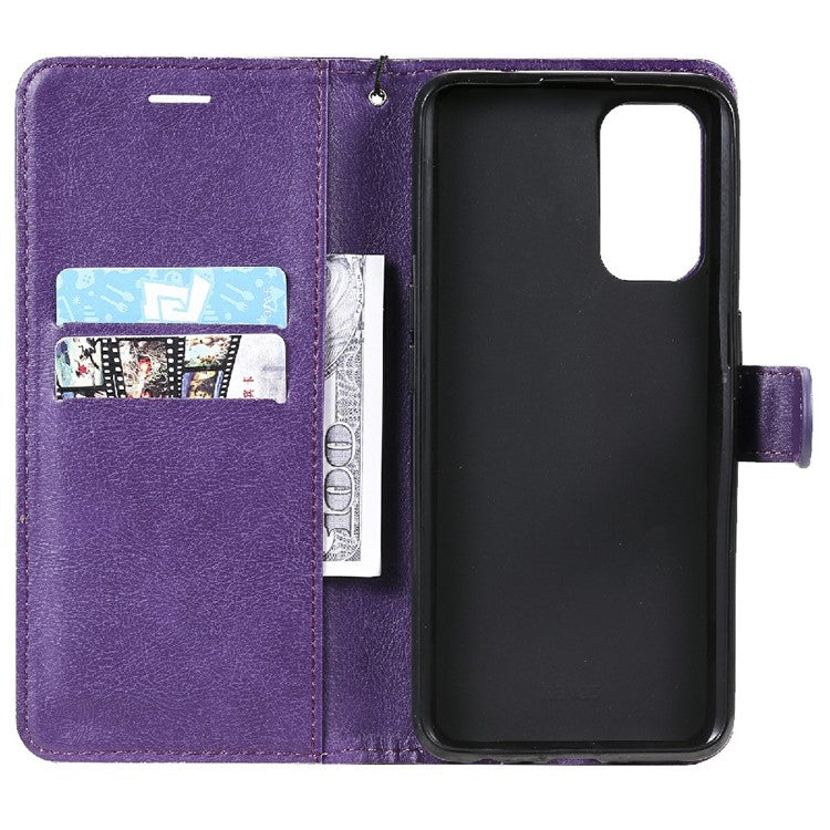 Shock-Absorbed KT Leather Series-2 Wallet Design Leather Stand Phone Casing with Handy Strap for Oppo Reno5 4G/Reno5 5G/Reno5 K/Find X3 Lite - Purple