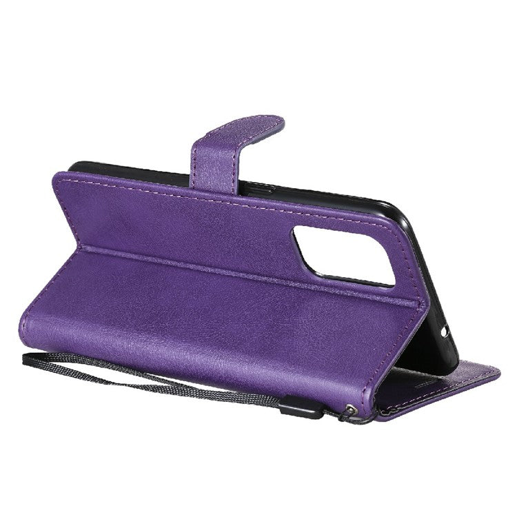 Shock-Absorbed KT Leather Series-2 Wallet Design Leather Stand Phone Casing with Handy Strap for Oppo Reno5 4G/Reno5 5G/Reno5 K/Find X3 Lite - Purple