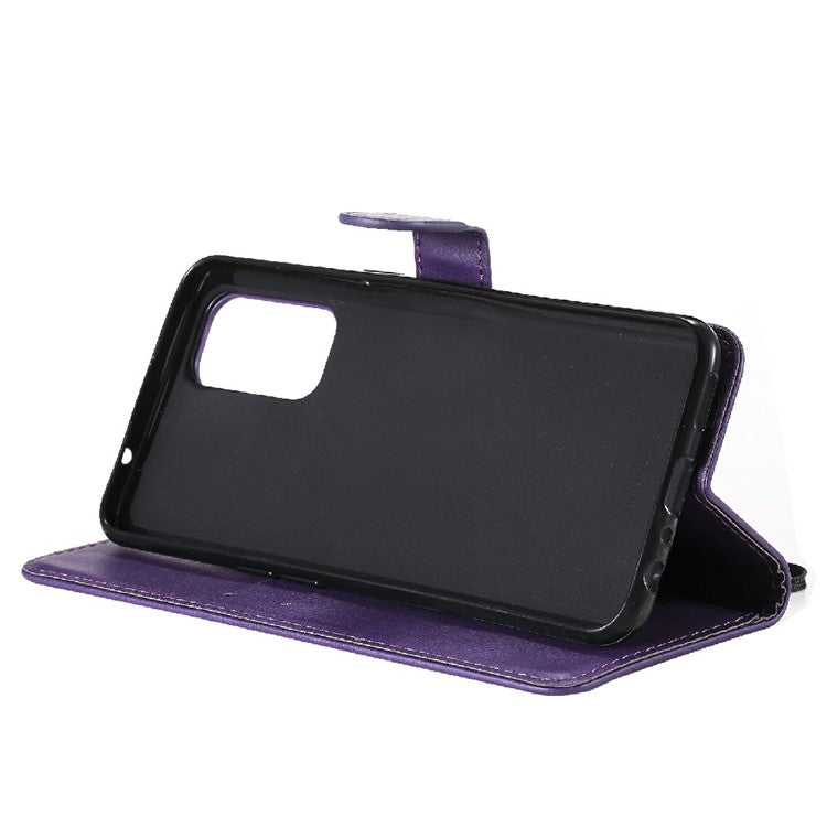 Shock-Absorbed KT Leather Series-2 Wallet Design Leather Stand Phone Casing with Handy Strap for Oppo Reno5 4G/Reno5 5G/Reno5 K/Find X3 Lite - Purple