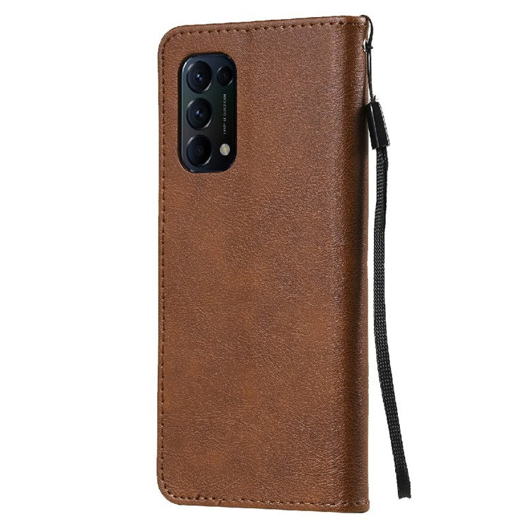 Shock-Absorbed KT Leather Series-2 Wallet Design Leather Stand Phone Casing with Handy Strap for Oppo Reno5 4G/Reno5 5G/Reno5 K/Find X3 Lite - Brown