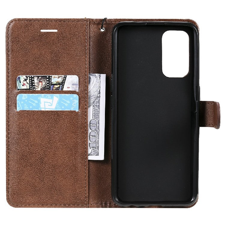 Shock-Absorbed KT Leather Series-2 Wallet Design Leather Stand Phone Casing with Handy Strap for Oppo Reno5 4G/Reno5 5G/Reno5 K/Find X3 Lite - Brown