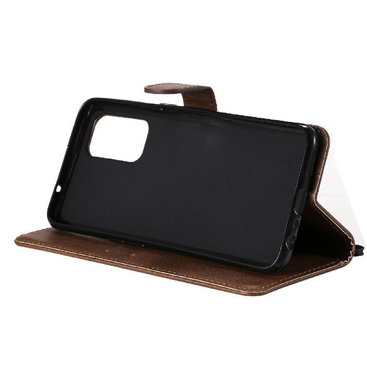 Shock-Absorbed KT Leather Series-2 Wallet Design Leather Stand Phone Casing with Handy Strap for Oppo Reno5 4G/Reno5 5G/Reno5 K/Find X3 Lite - Brown