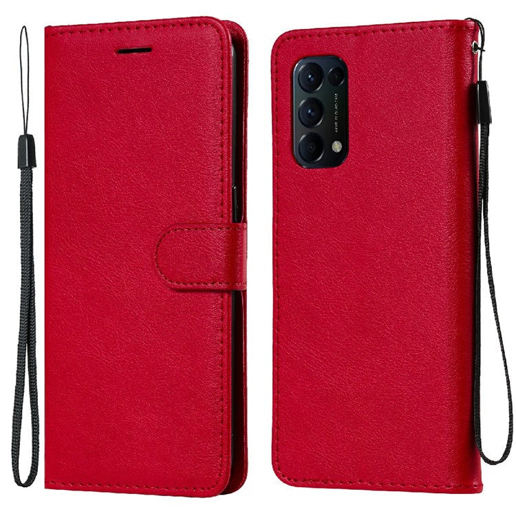 Shock-Absorbed KT Leather Series-2 Wallet Design Leather Stand Phone Casing with Handy Strap for Oppo Reno5 4G/Reno5 5G/Reno5 K/Find X3 Lite - Red