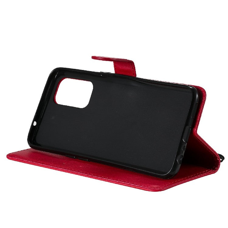 Shock-Absorbed KT Leather Series-2 Wallet Design Leather Stand Phone Casing with Handy Strap for Oppo Reno5 4G/Reno5 5G/Reno5 K/Find X3 Lite - Red