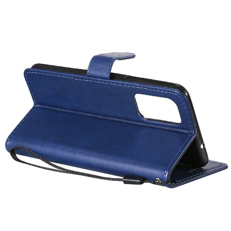 Shock-Absorbed KT Leather Series-2 Wallet Design Leather Stand Phone Casing with Handy Strap for Oppo Reno5 4G/Reno5 5G/Reno5 K/Find X3 Lite - Blue
