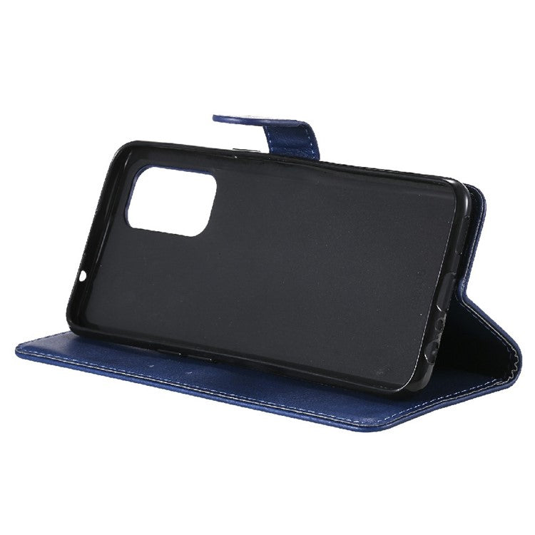 Shock-Absorbed KT Leather Series-2 Wallet Design Leather Stand Phone Casing with Handy Strap for Oppo Reno5 4G/Reno5 5G/Reno5 K/Find X3 Lite - Blue