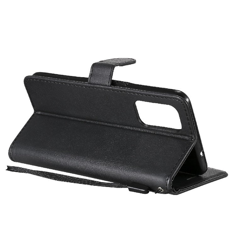 Shock-Absorbed KT Leather Series-2 Wallet Design Leather Stand Phone Casing with Handy Strap for Oppo Reno5 4G/Reno5 5G/Reno5 K/Find X3 Lite - Black