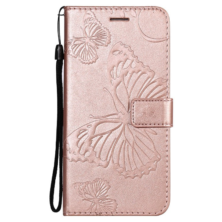 KT Imprinting Flower Series-2 Butterfly Pattern Imprinting Protective Shockproof Magnetic Clasp Wallet Leather Phone Cover Case with Stand for Oppo Reno5 4G/5G/Reno5 K/Find X3 Lite - Rose Gold