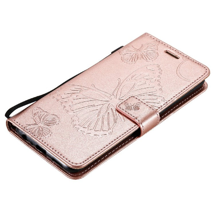 KT Imprinting Flower Series-2 Butterfly Pattern Imprinting Protective Shockproof Magnetic Clasp Wallet Leather Phone Cover Case with Stand for Oppo Reno5 4G/5G/Reno5 K/Find X3 Lite - Rose Gold