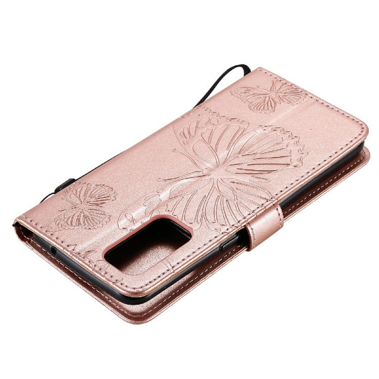 KT Imprinting Flower Series-2 Butterfly Pattern Imprinting Protective Shockproof Magnetic Clasp Wallet Leather Phone Cover Case with Stand for Oppo Reno5 4G/5G/Reno5 K/Find X3 Lite - Rose Gold