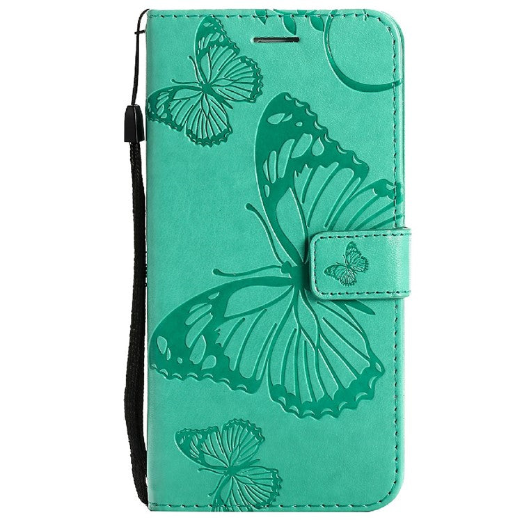 KT Imprinting Flower Series-2 Butterfly Pattern Imprinting Protective Shockproof Magnetic Clasp Wallet Leather Phone Cover Case with Stand for Oppo Reno5 4G/5G/Reno5 K/Find X3 Lite - Green