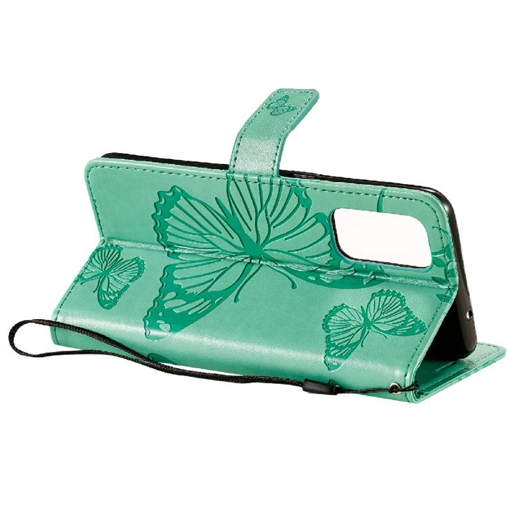 KT Imprinting Flower Series-2 Butterfly Pattern Imprinting Protective Shockproof Magnetic Clasp Wallet Leather Phone Cover Case with Stand for Oppo Reno5 4G/5G/Reno5 K/Find X3 Lite - Green